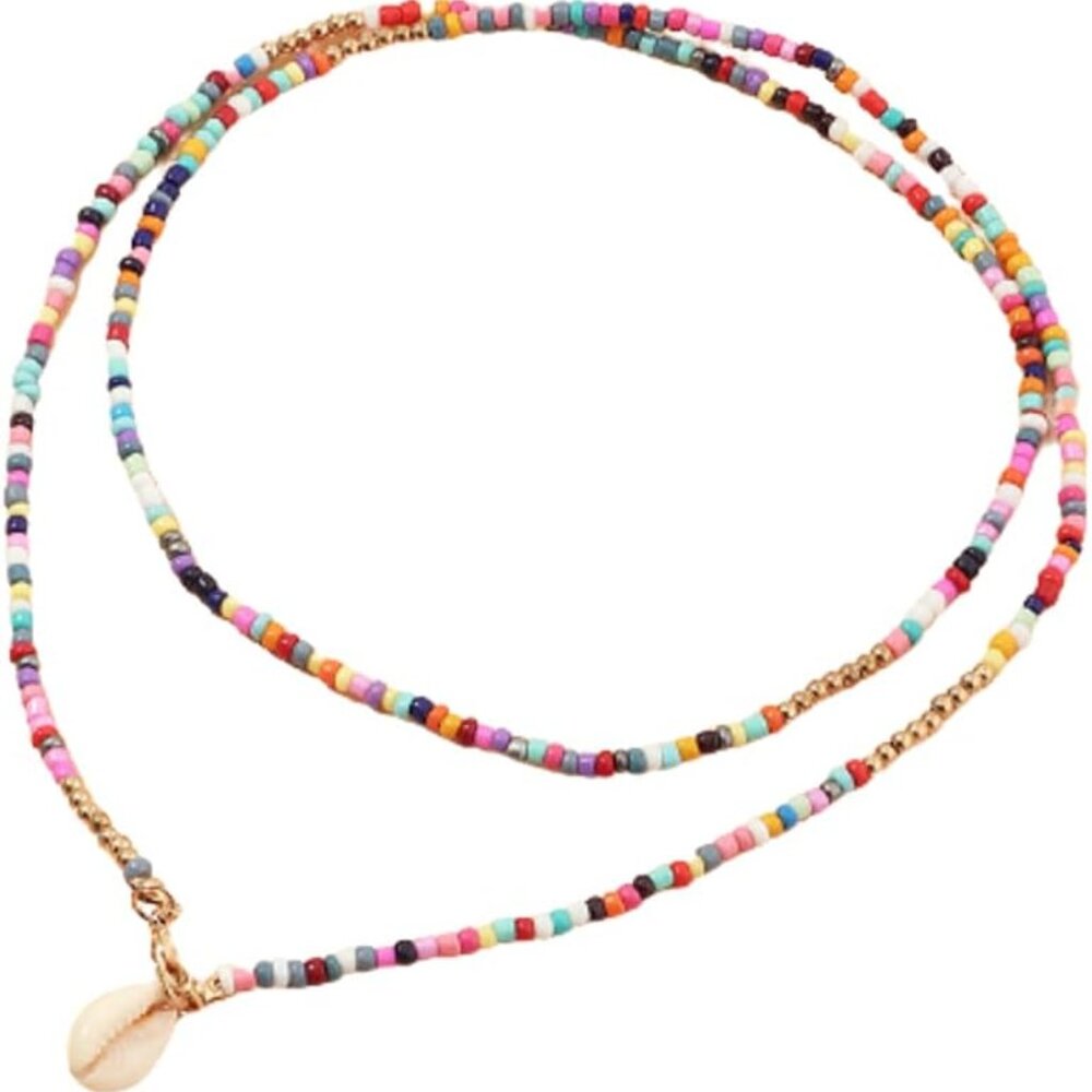 Boho Rainbow Beaded Necklace Layered Neck Chain Multi Color Bead Choker Necklace